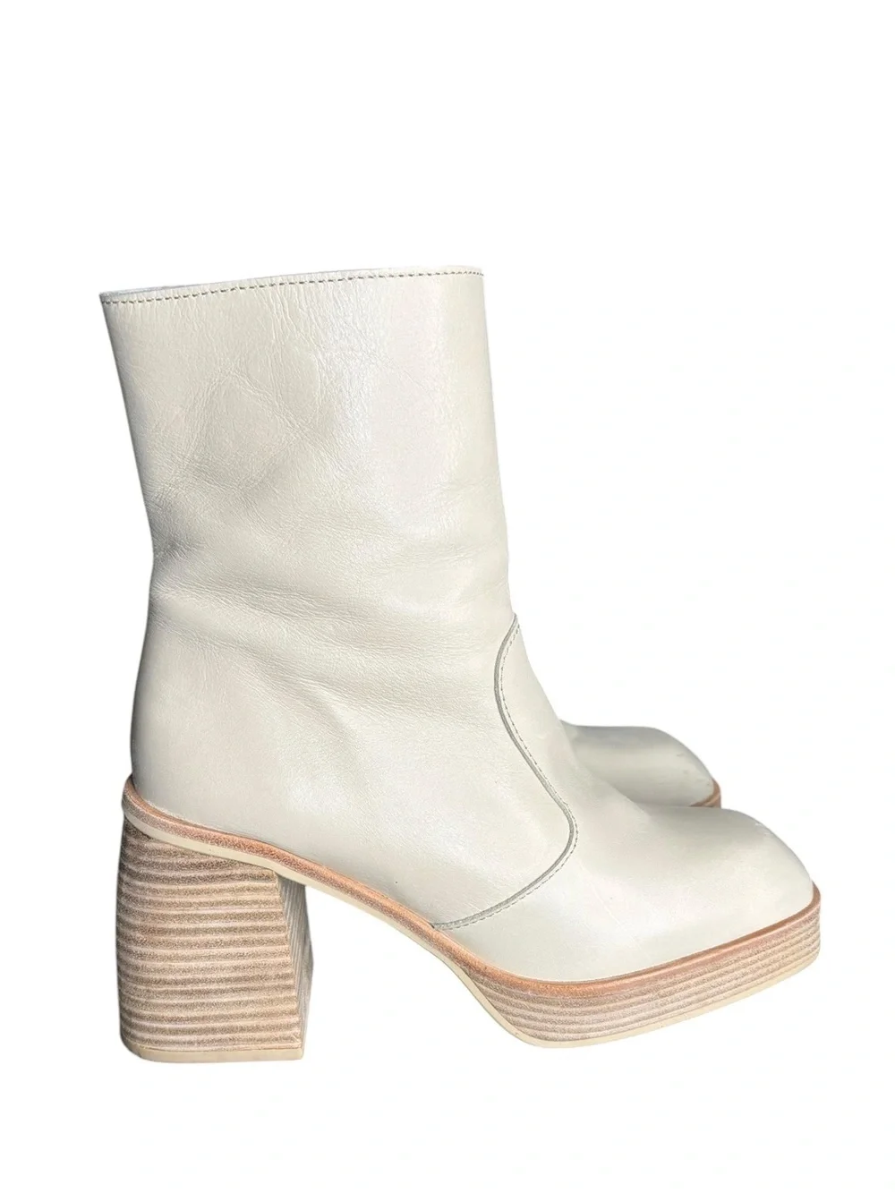 Free People Leather Ruby Platform Bootie in Bone Size 39- US 8.5